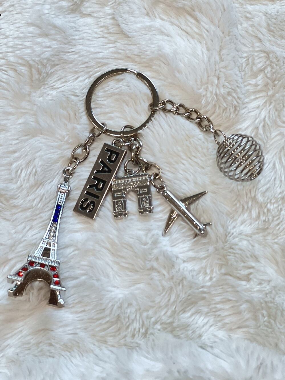 Paris Travel Charm Keychain Eiffel Tower Arc de Triomphe Airplane Souvenir